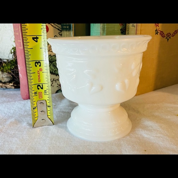 Vintage Milk Glass Pedestal Bowl with Heart Vine Pattern - Picture 2 of 7